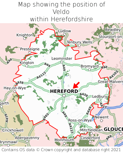 Map showing location of Veldo within Herefordshire