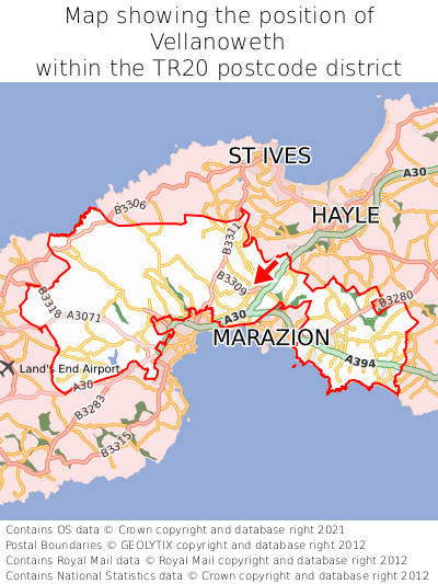 Map showing location of Vellanoweth within TR20