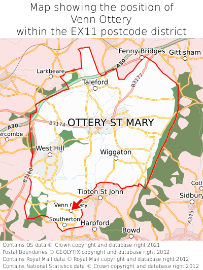 Map showing location of Venn Ottery within EX11