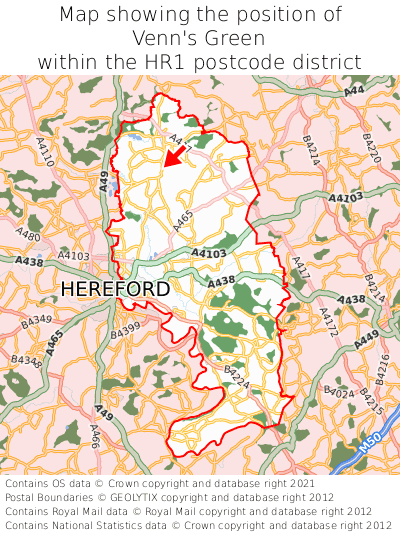 Map showing location of Venn's Green within HR1