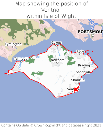 Map showing location of Ventnor within Isle of Wight