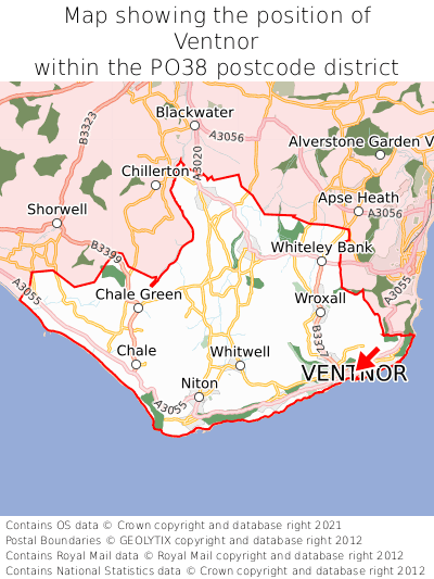 Map showing location of Ventnor within PO38