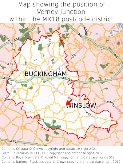 Map showing location of Verney Junction within MK18