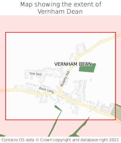 Map showing extent of Vernham Dean as bounding box