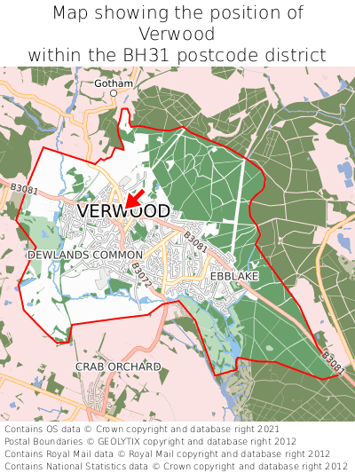 Map showing location of Verwood within BH31