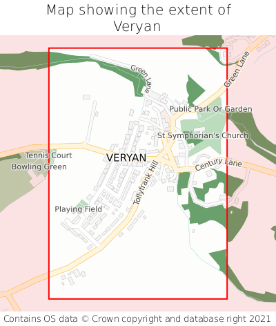 Map showing extent of Veryan as bounding box
