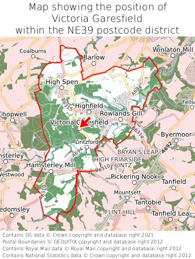 Map showing location of Victoria Garesfield within NE39