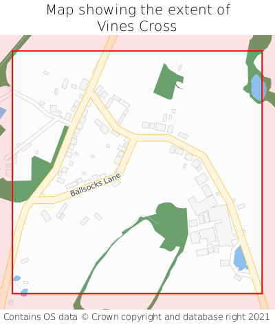 Map showing extent of Vines Cross as bounding box