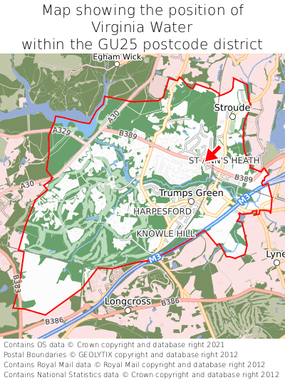 Map showing location of Virginia Water within GU25