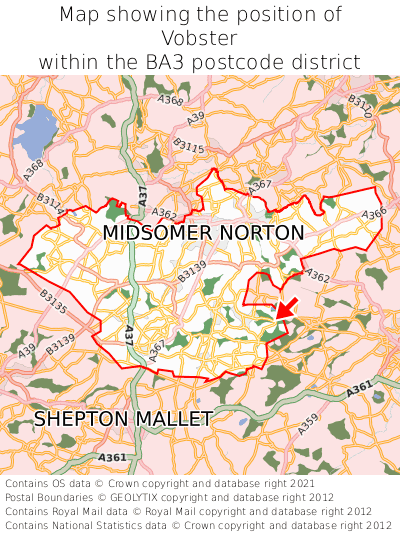 Map showing location of Vobster within BA3