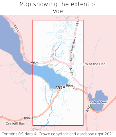 Map showing extent of Voe as bounding box