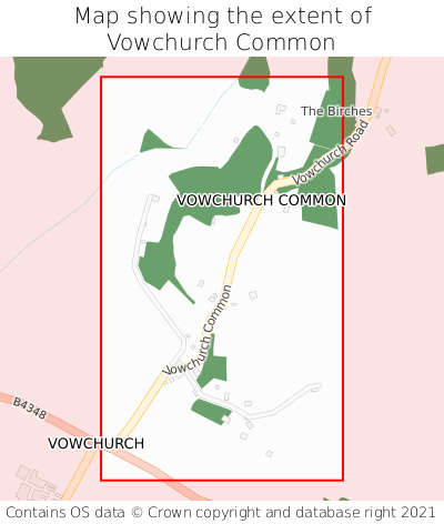 Map showing extent of Vowchurch Common as bounding box