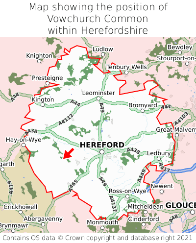 Map showing location of Vowchurch Common within Herefordshire
