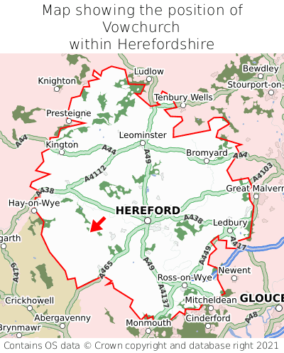 Map showing location of Vowchurch within Herefordshire