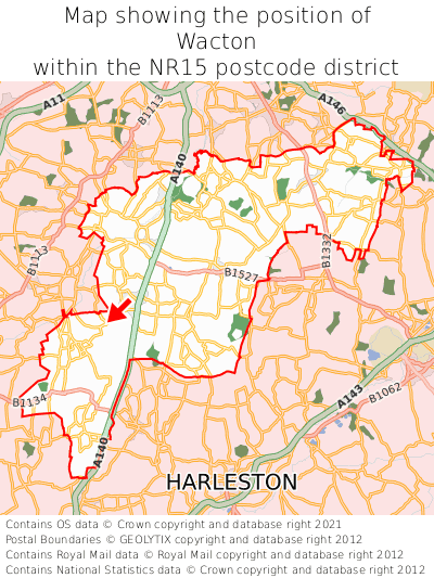 Map showing location of Wacton within NR15