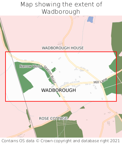 Map showing extent of Wadborough as bounding box
