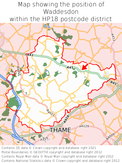 Map showing location of Waddesdon within HP18