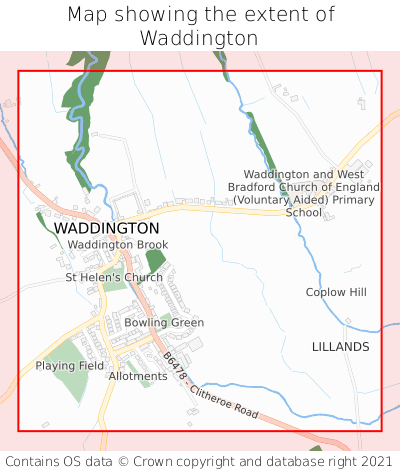 Map showing extent of Waddington as bounding box