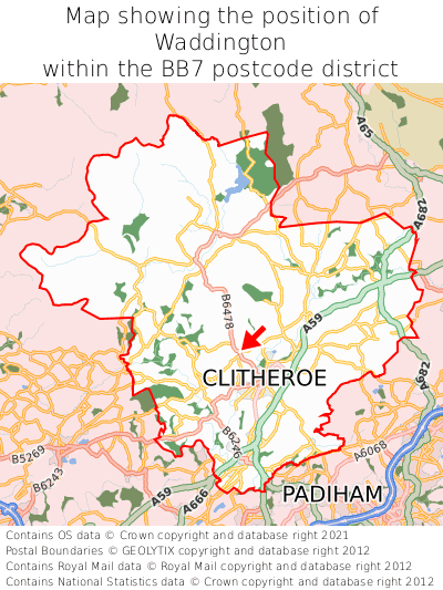Map showing location of Waddington within BB7