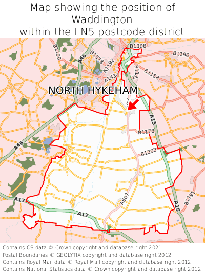 Map showing location of Waddington within LN5