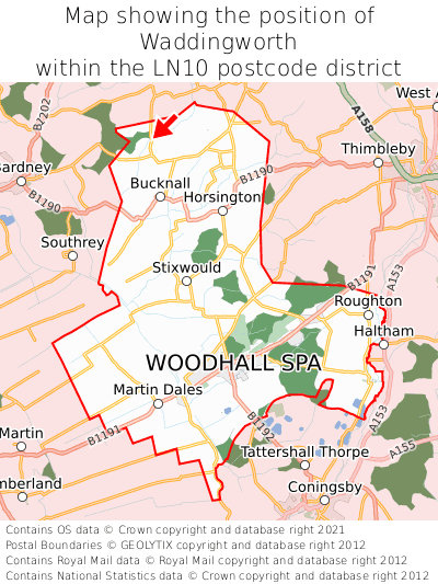 Map showing location of Waddingworth within LN10
