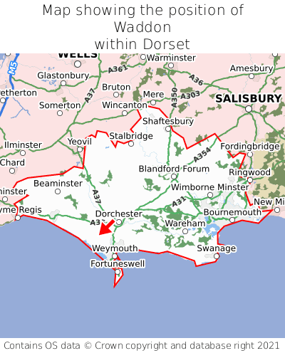 Map showing location of Waddon within Dorset