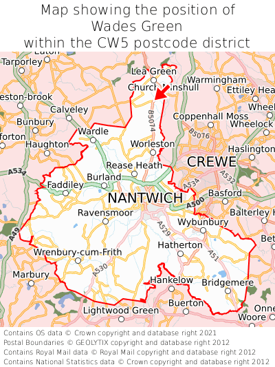 Map showing location of Wades Green within CW5