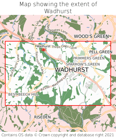 Map showing extent of Wadhurst as bounding box