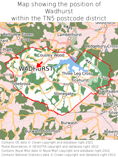 Map showing location of Wadhurst within TN5