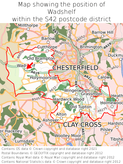 Map showing location of Wadshelf within S42