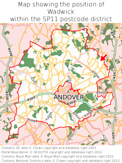 Map showing location of Wadwick within SP11