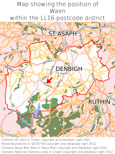 Map showing location of Waen within LL16
