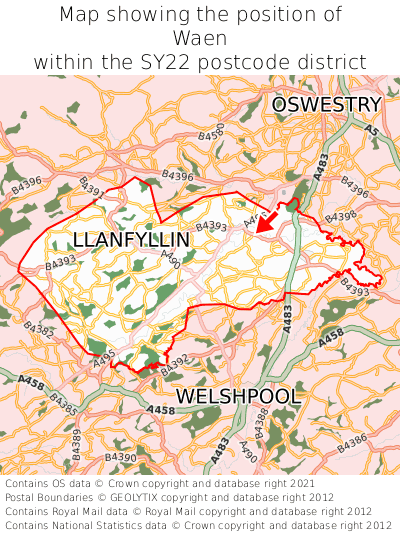 Map showing location of Waen within SY22
