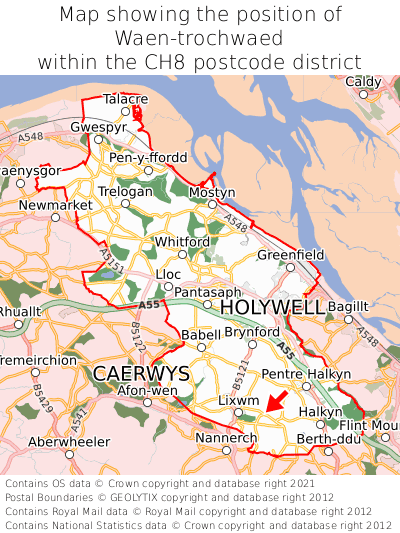 Map showing location of Waen-trochwaed within CH8
