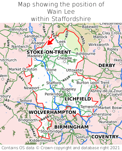 Map showing location of Wain Lee within Staffordshire