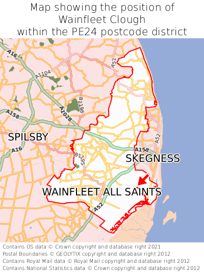 Map showing location of Wainfleet Clough within PE24