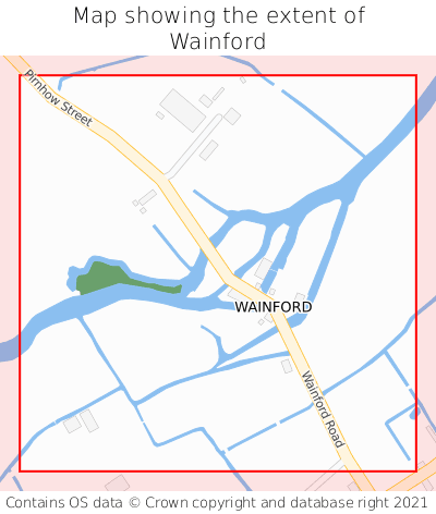 Map showing extent of Wainford as bounding box