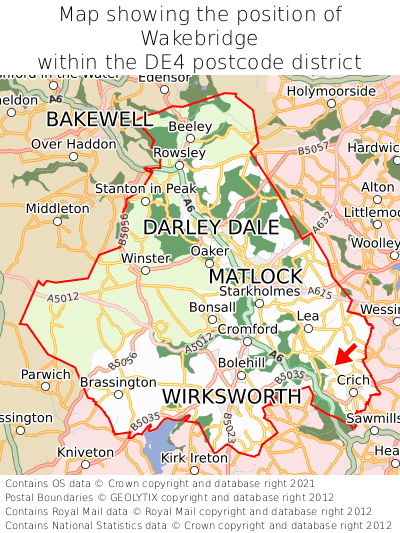 Map showing location of Wakebridge within DE4