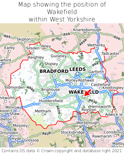 Map showing location of Wakefield within West Yorkshire