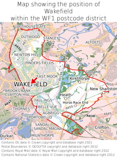 Map showing location of Wakefield within WF1