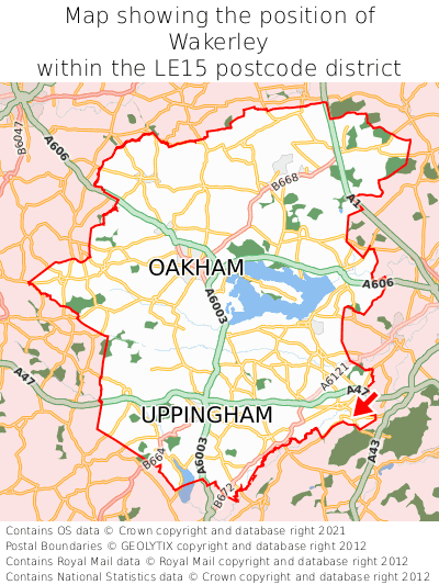 Map showing location of Wakerley within LE15