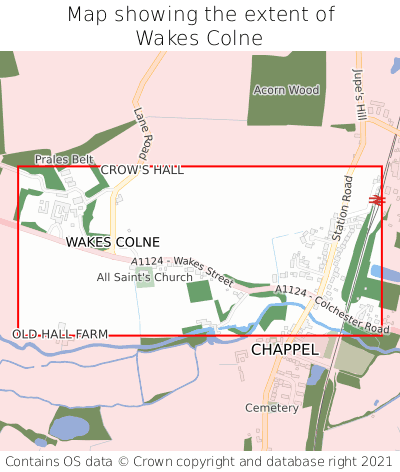 Map showing extent of Wakes Colne as bounding box
