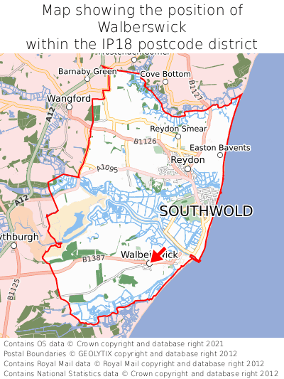 Map showing location of Walberswick within IP18