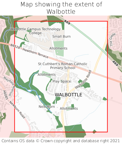 Map showing extent of Walbottle as bounding box