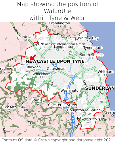 Map showing location of Walbottle within Tyne & Wear