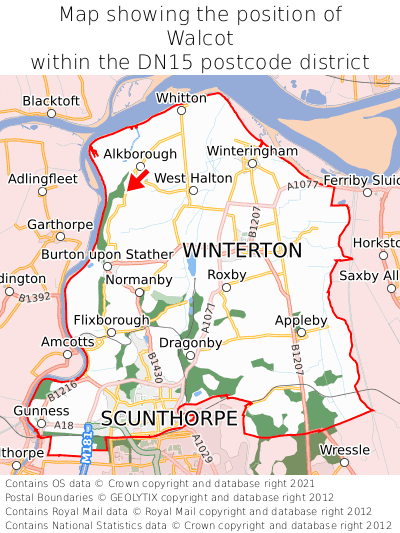 Map showing location of Walcot within DN15