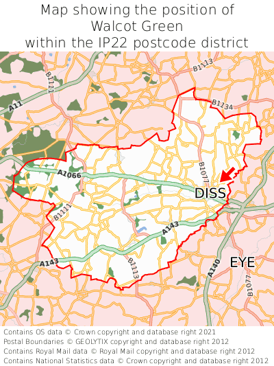 Map showing location of Walcot Green within IP22