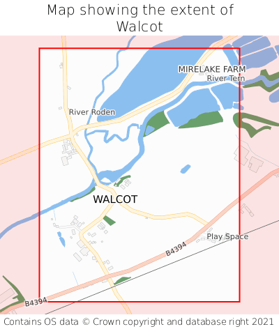 Map showing extent of Walcot as bounding box