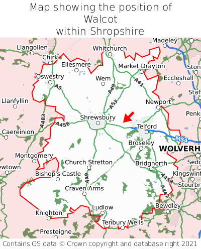 Map showing location of Walcot within Shropshire