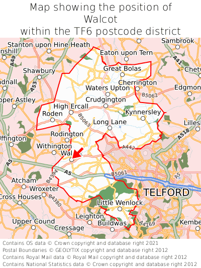 Map showing location of Walcot within TF6